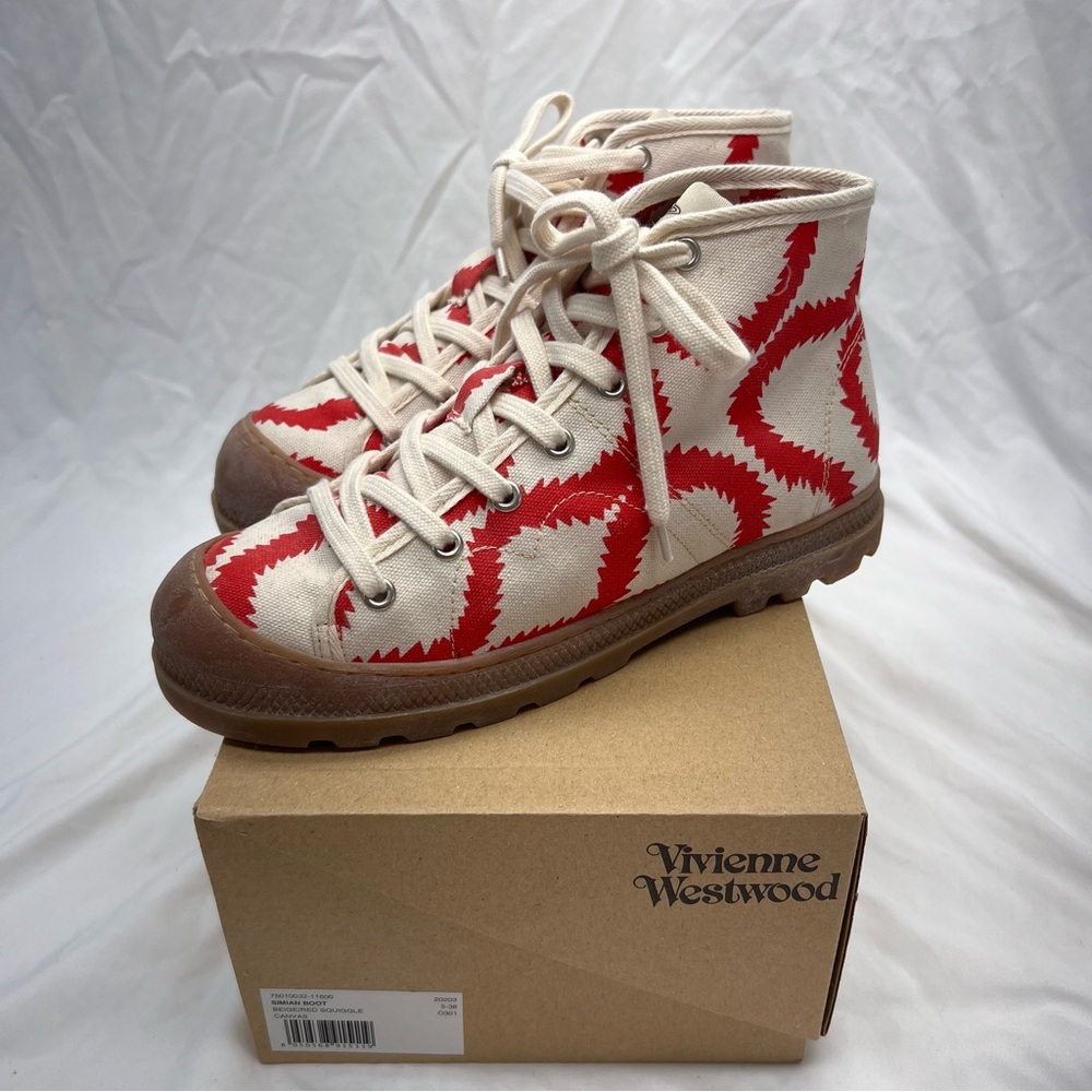 Vivienne Westwood Simian Boots Red Squiggle Canvas Rubber Sole Sneakers EU 38 - Picture 2 of 11